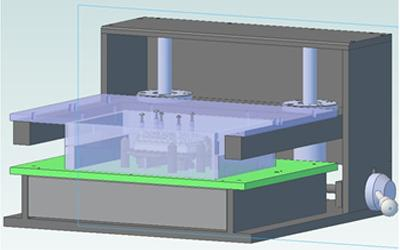 Press actuated bringing device into contact with test pins