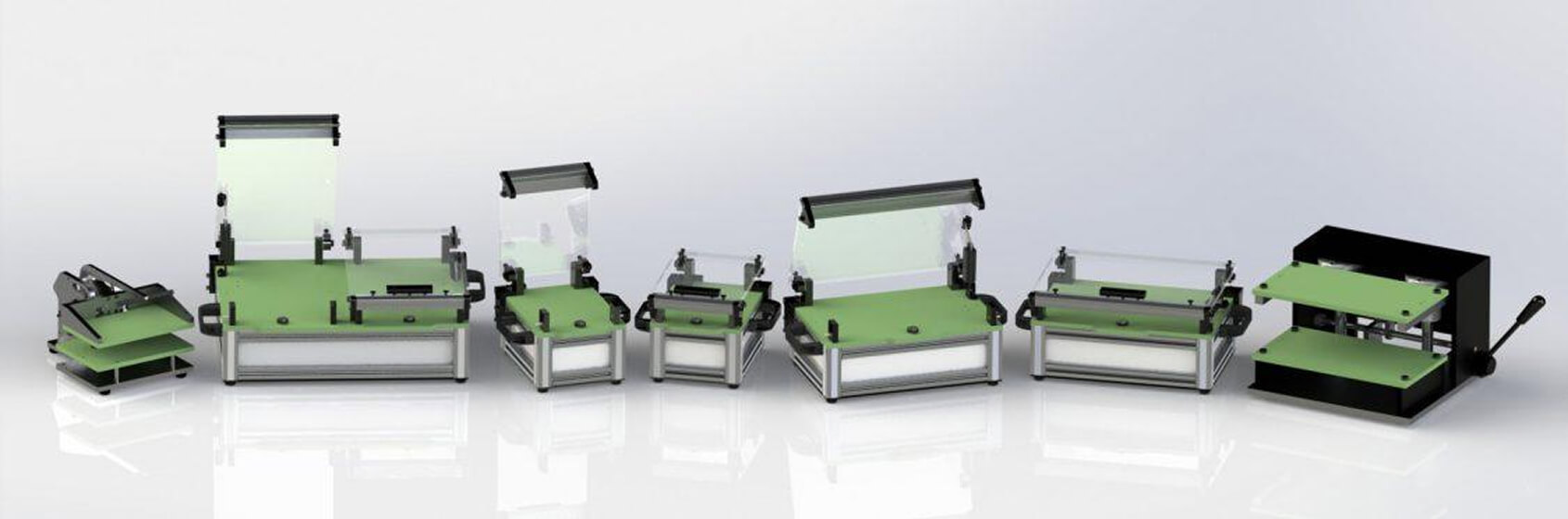 Various sizes of manual test jigs for PCB testing in electronics manufacturing